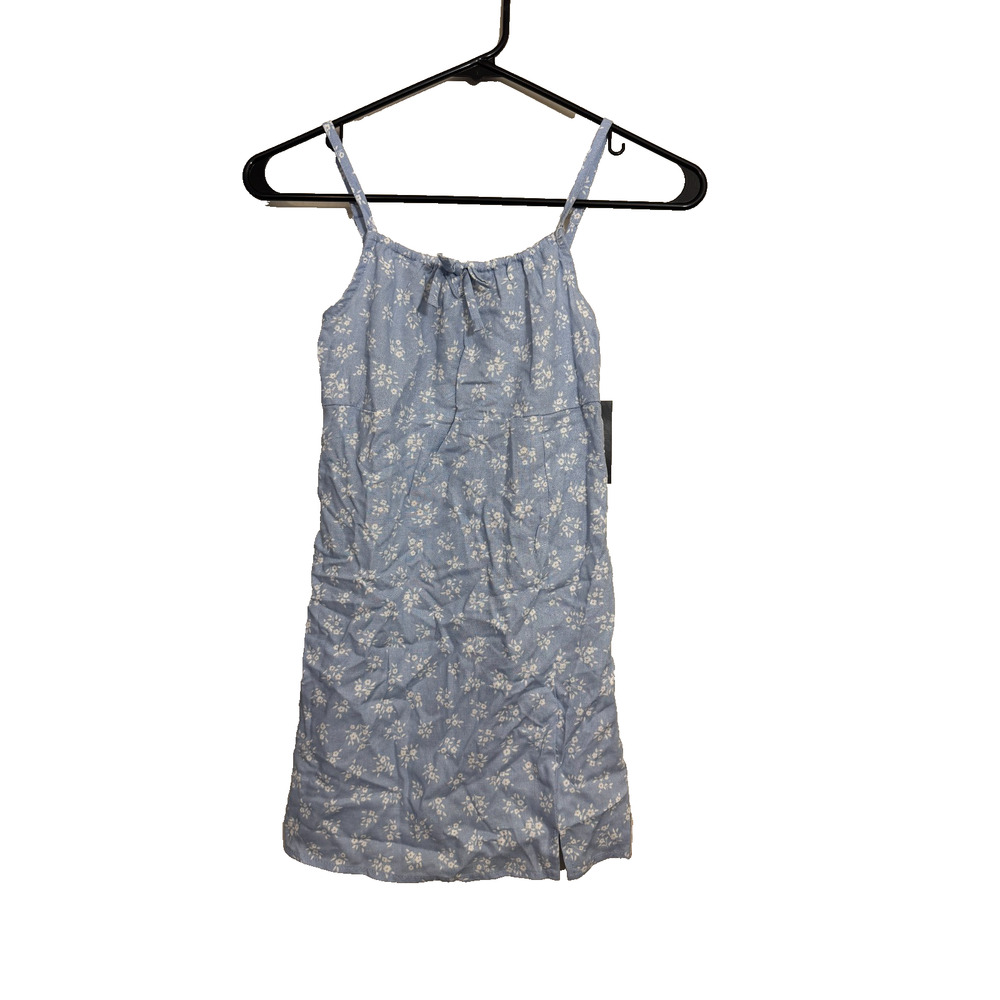 Art Class Girls Blue Floral Dress Size M 8 Sleeveless Tie Front Linen Blend NEW
